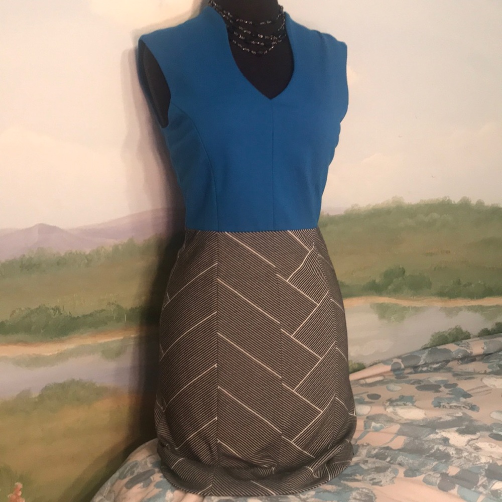 Blue, black and white beautiful dress